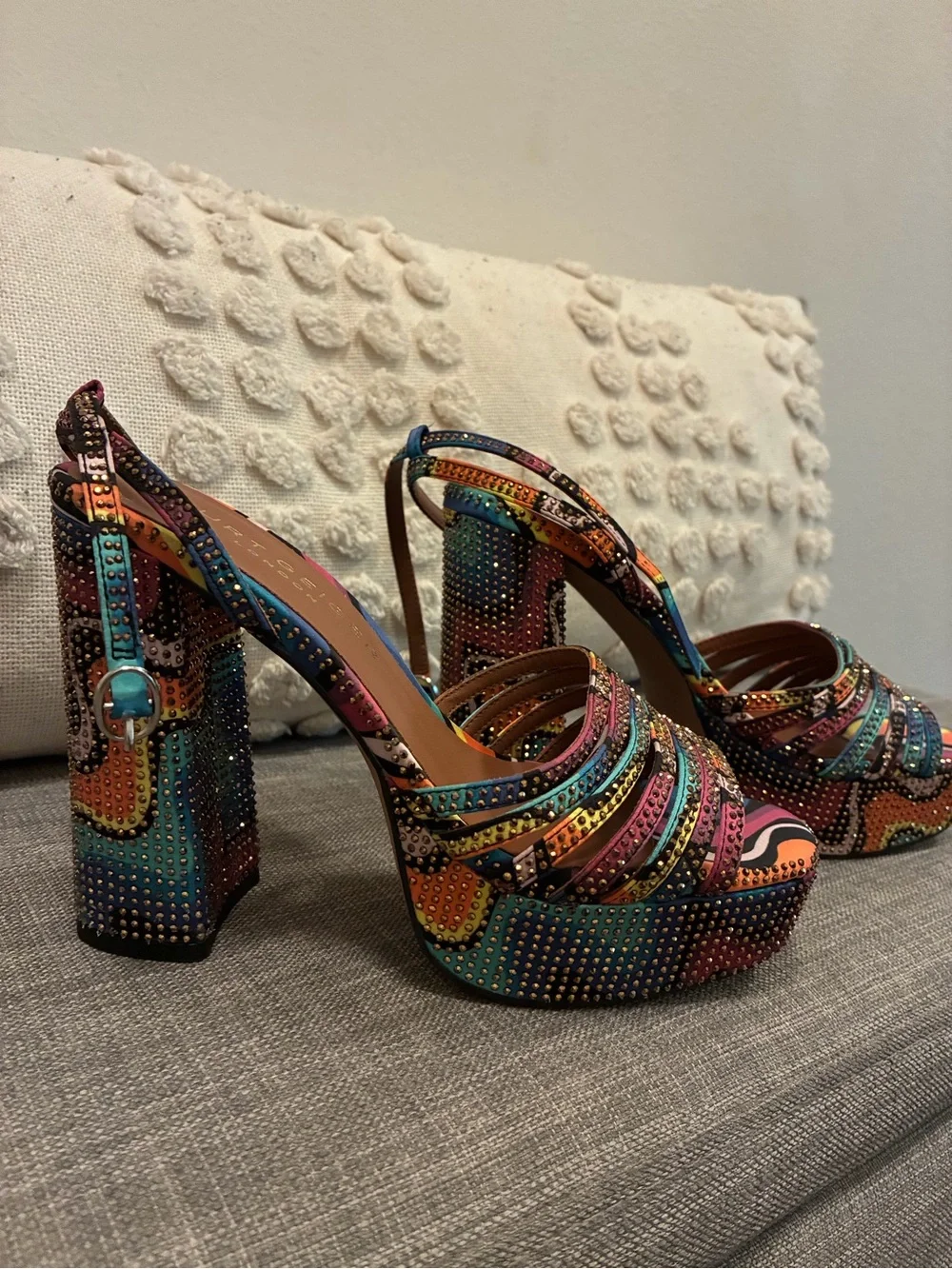 Kurt Geiger Multicolor Studded Platform Ankle-Strap Sandal